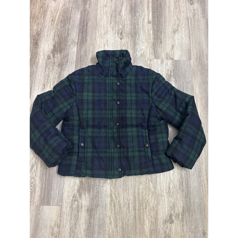 Sezane Java Puffer Navy Green Plaid Wool Blend Size 34FR US Small 2/4 - Picture 2 of 10